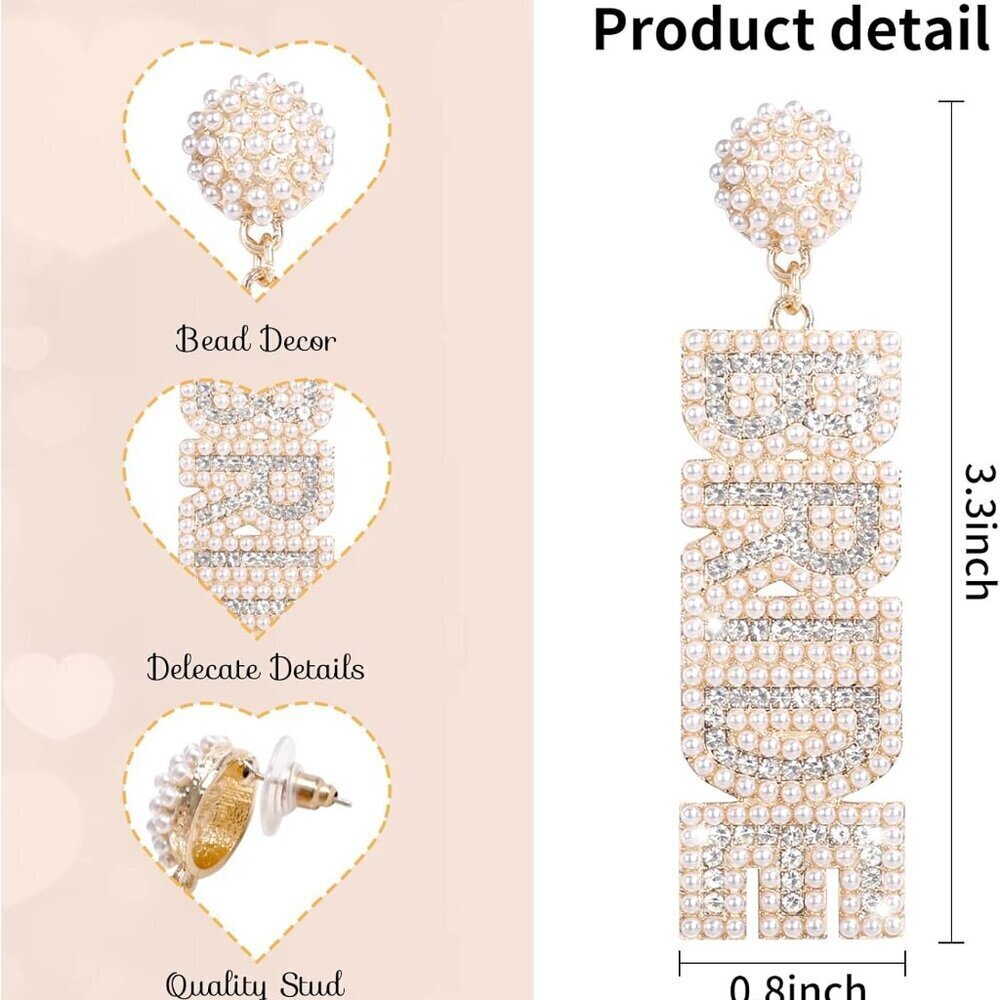Bride Earrings Beaded Rhinestone Bridal Jewelry for Bachelorette Party - Picture 3 of 7
